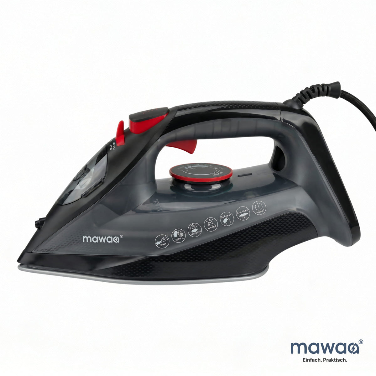 mawaa® Dampfbügeleisen MI2-2430-BR - 350ml Tank, 2400 Watt, Keramiksohle, Anti-Kalk
