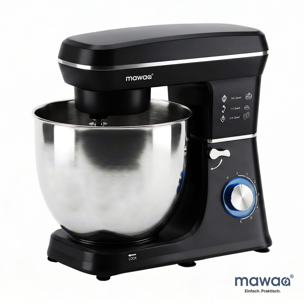 mawaa® MixMaster Küchenmaschine MK2-2410-BS - 10-Liter-Edelstahlschüssel, 1400 Watt