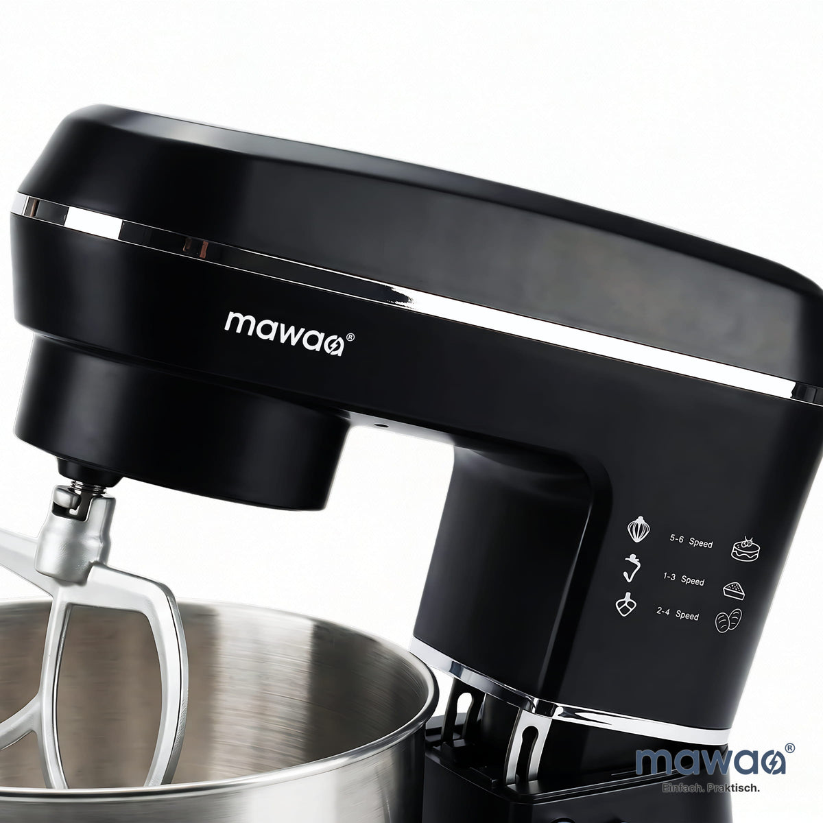 mawaa® MixMaster Küchenmaschine MK2-2410-BS - 10-Liter-Edelstahlschüssel, 1400 Watt