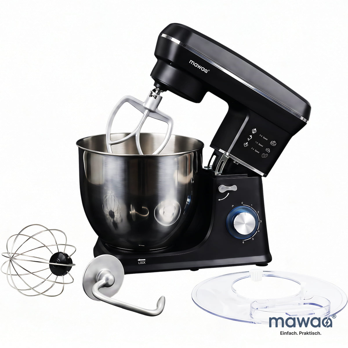mawaa® MixMaster Küchenmaschine MK2-2410-BS - 10-Liter-Edelstahlschüssel, 1400 Watt
