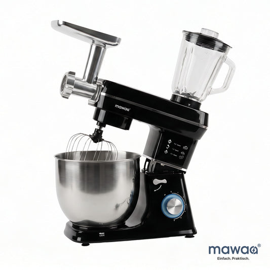 mawaa® MixMaster 3in1 Küchenmaschine MX2-2415-BS - 10-Liter-Edelstahlschüssel, 1400 Watt