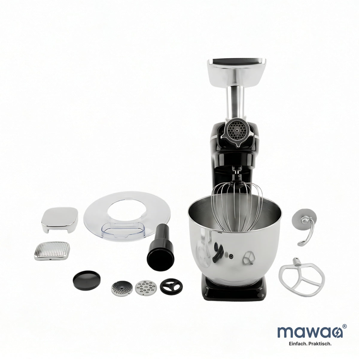 mawaa® MixMaster 3in1 Küchenmaschine MX2-2415-BS - 10-Liter-Edelstahlschüssel, 1400 Watt