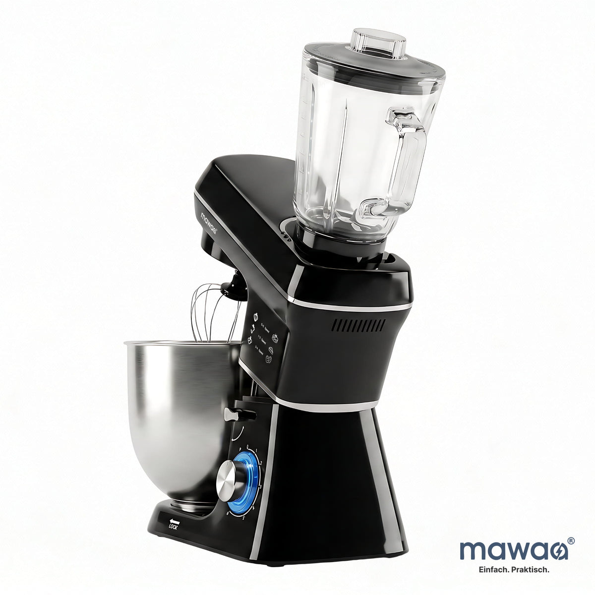 mawaa® MixMaster 3in1 Küchenmaschine MX2-2415-BS - 10-Liter-Edelstahlschüssel, 1400 Watt